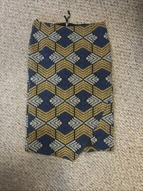 Mauve, size 2 Geometric Print Pencil Skirt in Navy, Mustard & White